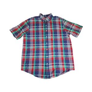 JOHN BLAIR Mens Plaid Short Sleeve Button‎ Down Shirt XL Tall Red Blue